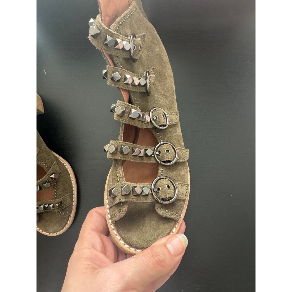 JEFFREY CAMPBELL BESS - TAUPE SUEDE STUDDED BUCKLE STRAP SANDAL BOOTIE - Picture 7 of 11